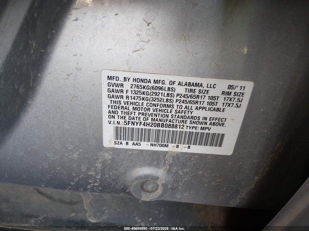 5FNYF4H20BB088812 2011 HONDA PILOT photo no. 9
