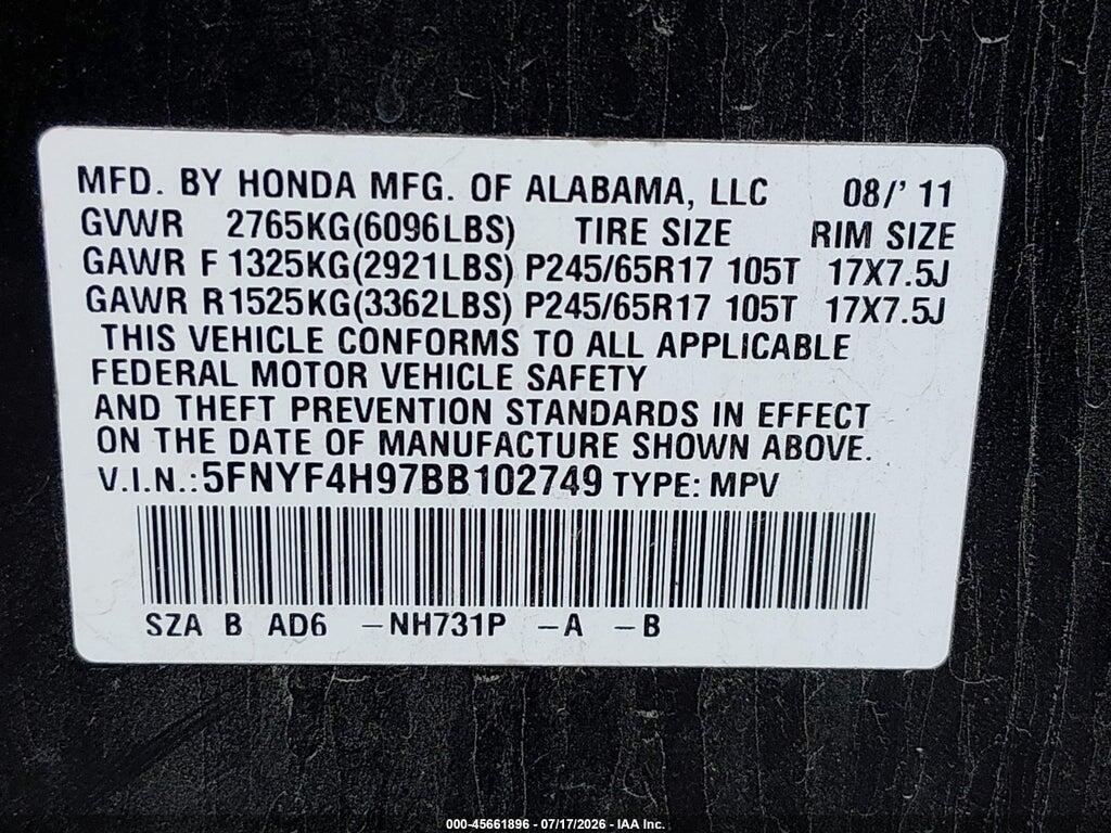 5FNYF4H97BB102749 2011 HONDA PILOT photo no. 9