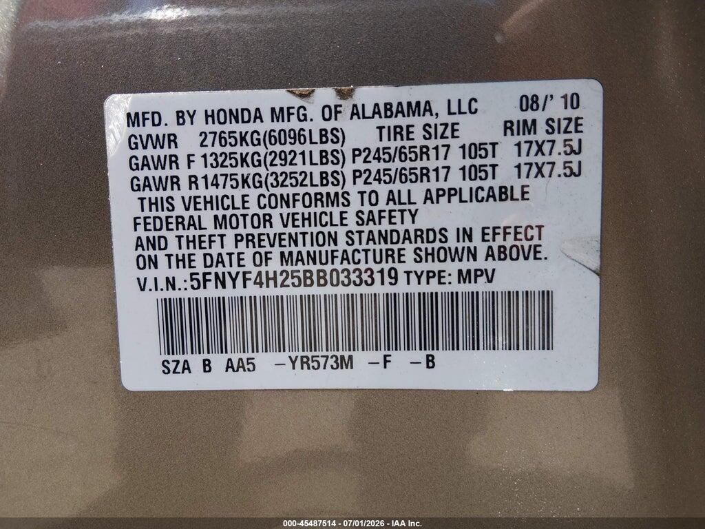 5FNYF4H25BB033319 2011 HONDA PILOT photo no. 9