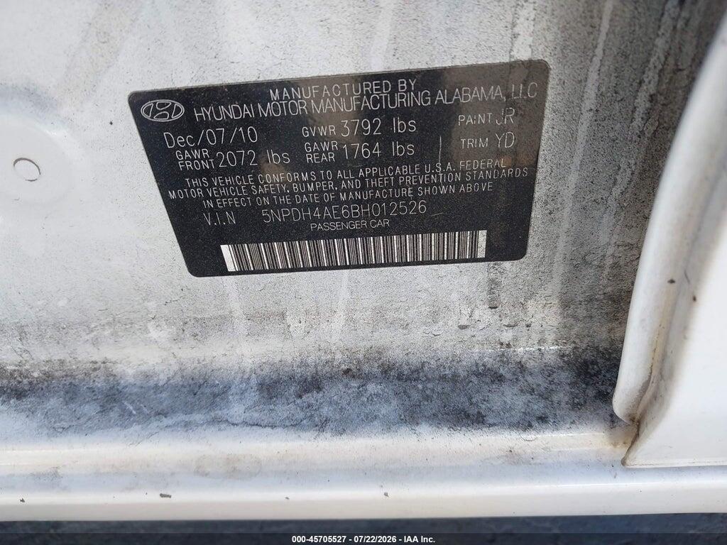 5NPDH4AE6BH012526 2011 HYUNDAI ELANTRA photo no. 9