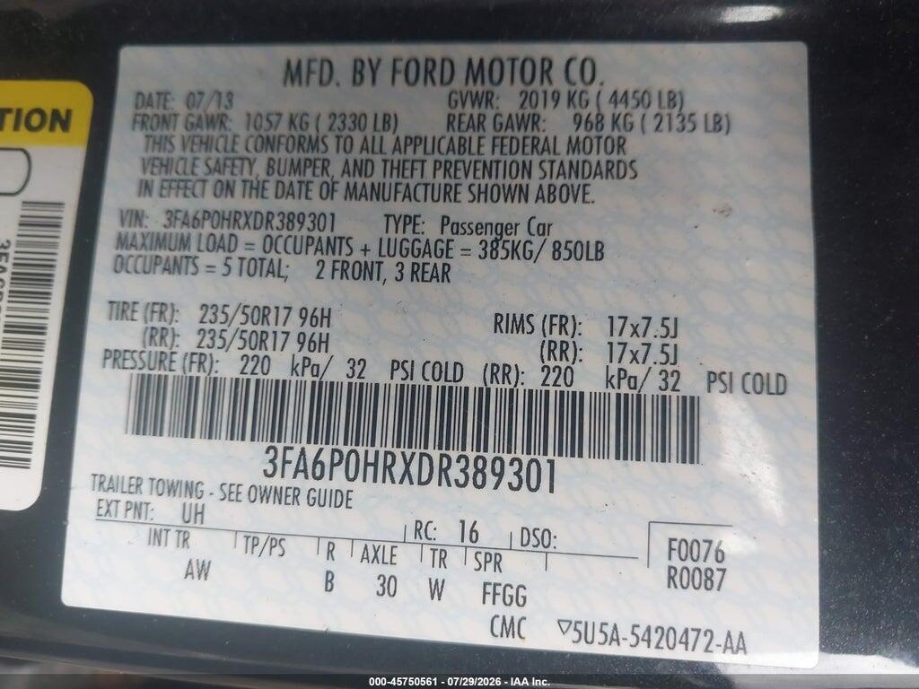 3FA6P0HRXDR389301 2013 FORD FUSION photo no. 9