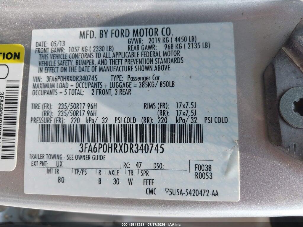 3FA6P0HRXDR340745 2013 FORD FUSION photo no. 9
