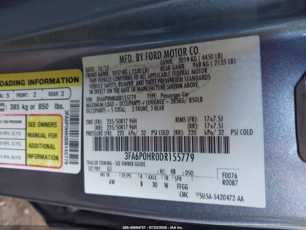 3FA6P0HR0DR155779 2013 FORD FUSION photo no. 9