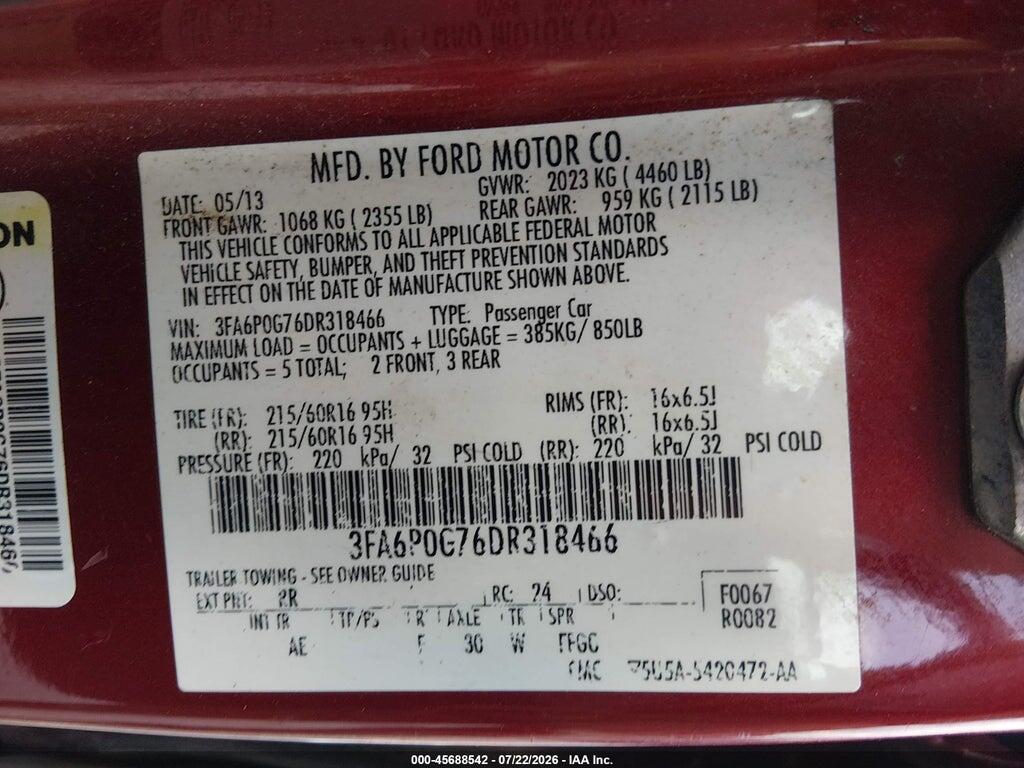 3FA6P0G76DR318466 2013 FORD FUSION photo no. 9