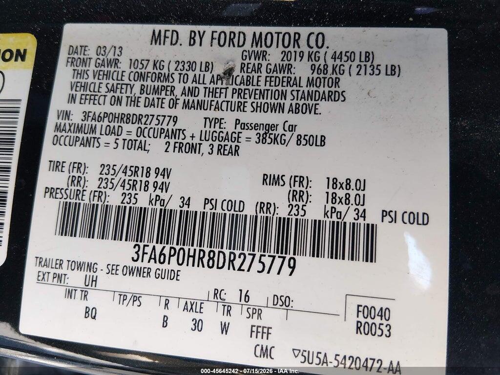 3FA6P0HR8DR275779 2013 FORD FUSION photo no. 9