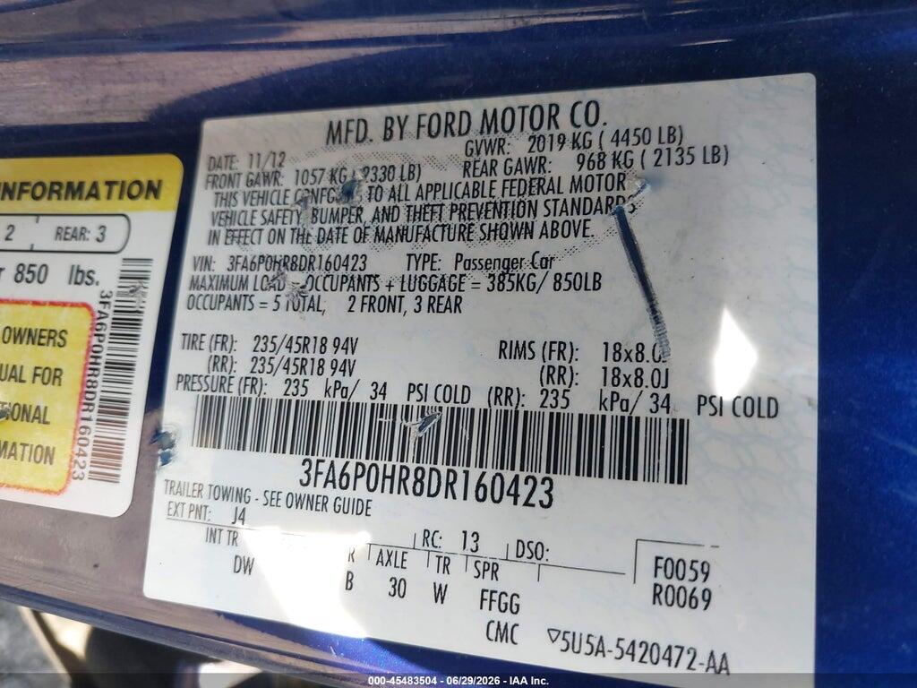 3FA6P0HR8DR160423 2013 FORD FUSION photo no. 9