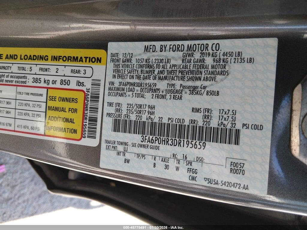 3FA6P0HR3DR195659 2013 FORD FUSION photo no. 9