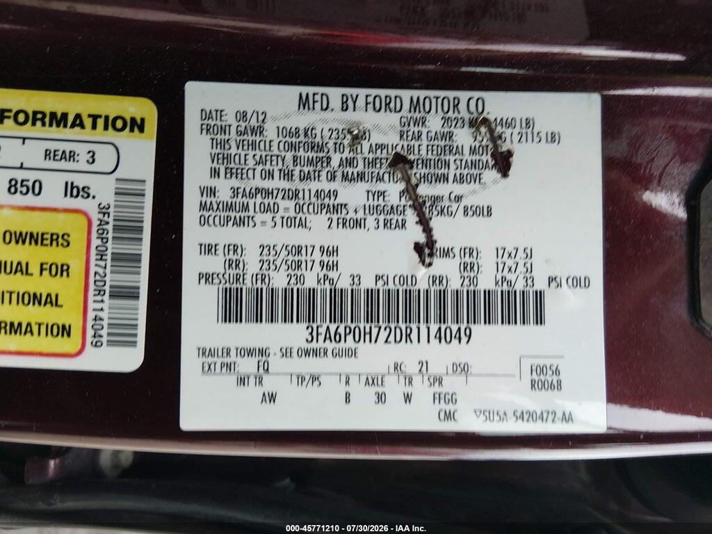 3FA6P0H72DR114049 2013 FORD FUSION photo no. 9