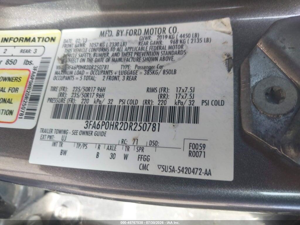 3FA6P0HR2DR250781 2013 FORD FUSION photo no. 9
