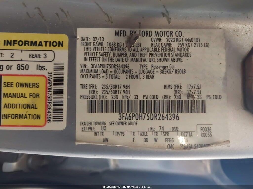 3FA6P0H75DR264396 2013 FORD FUSION photo no. 9