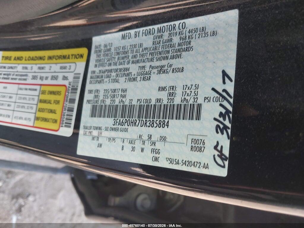 3FA6P0HR7DR385884 2013 FORD FUSION photo no. 9