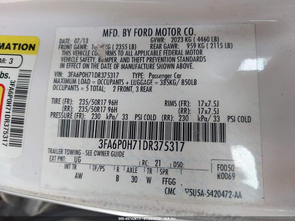 3FA6P0H71DR375317 2013 FORD FUSION photo no. 9