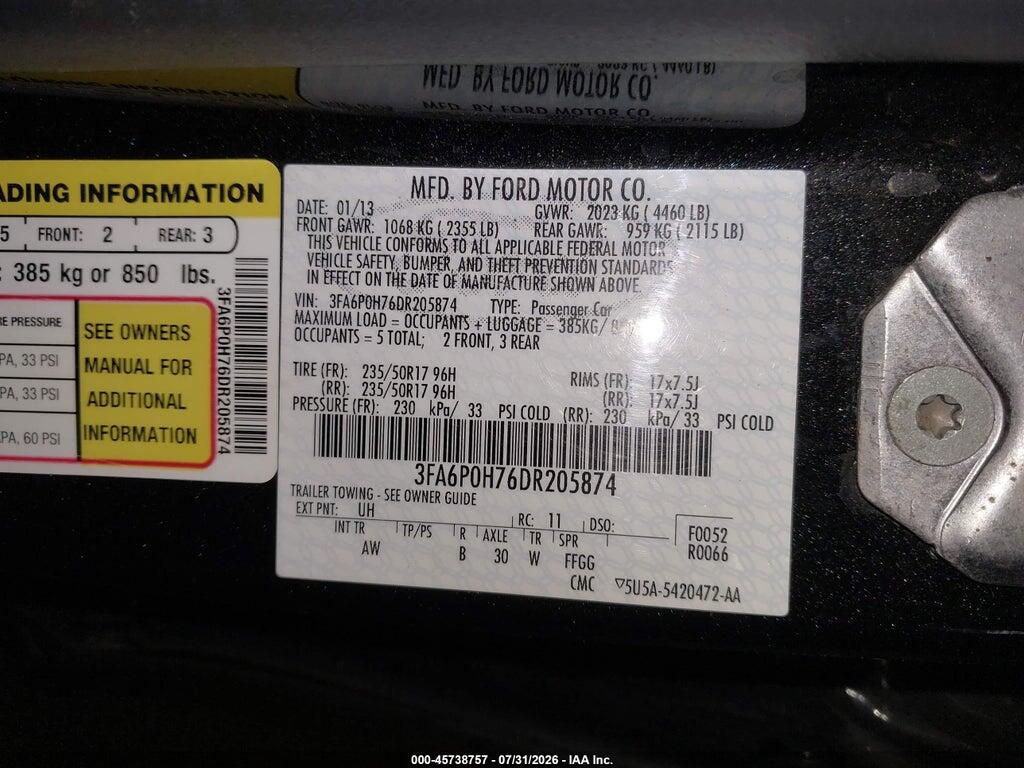 3FA6P0H76DR205874 2013 FORD FUSION photo no. 9