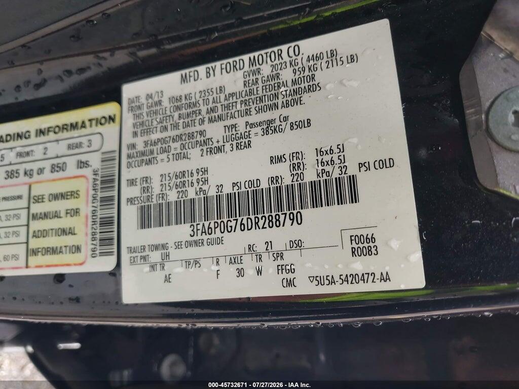 3FA6P0G76DR288790 2013 FORD FUSION photo no. 9