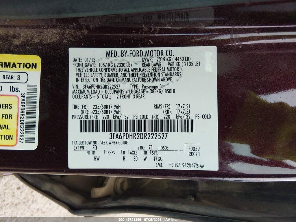 3FA6P0HR2DR222527 2013 FORD FUSION photo no. 9