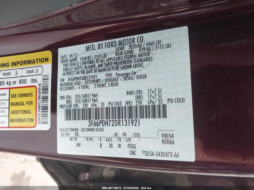 3FA6P0H72DR131921 2013 FORD FUSION photo no. 9