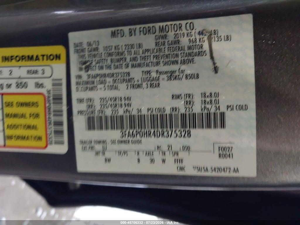 3FA6P0HR4DR375328 2013 FORD FUSION photo no. 9