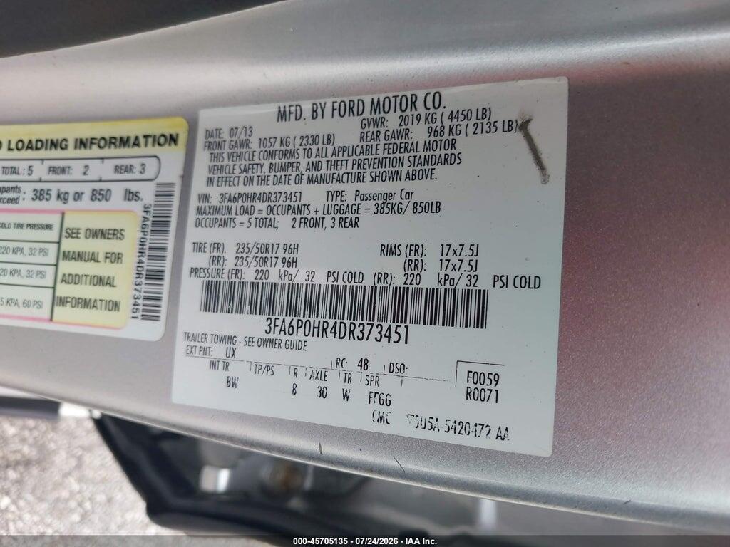 3FA6P0HR4DR373451 2013 FORD FUSION photo no. 9
