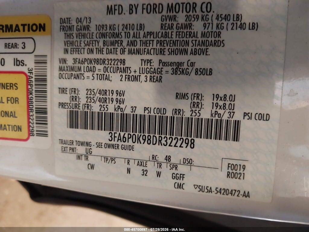 3FA6P0K98DR322298 2013 FORD FUSION photo no. 9