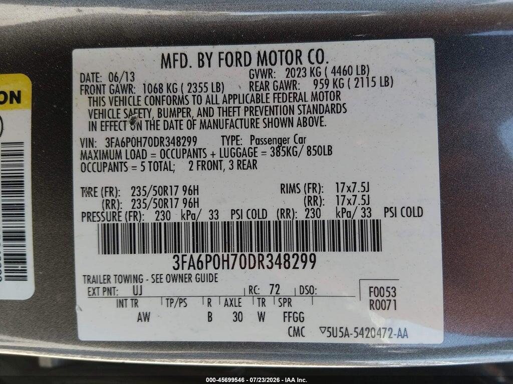 3FA6P0H70DR348299 2013 FORD FUSION photo no. 9