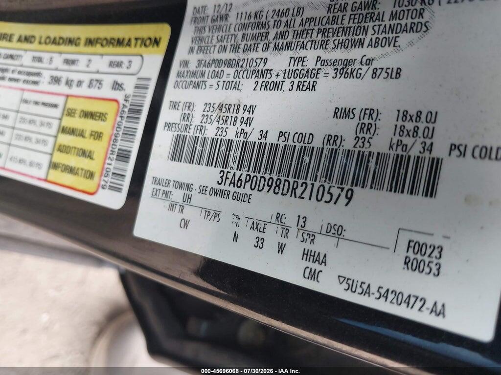 3FA6P0D98DR210579 2013 FORD FUSION photo no. 9