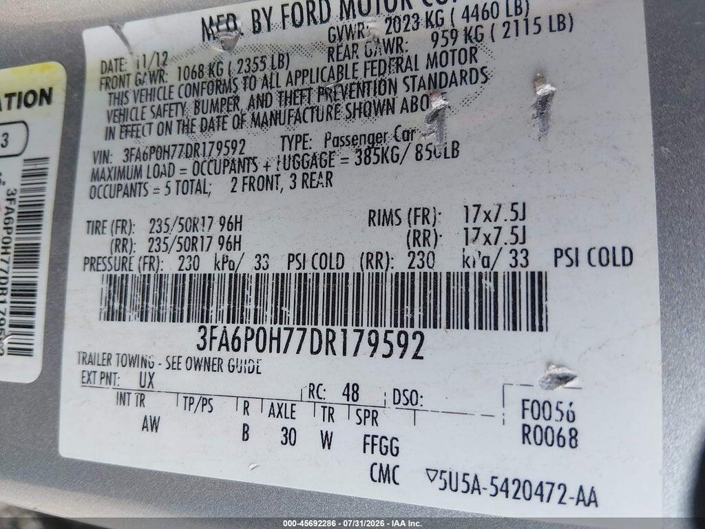 3FA6P0H77DR179592 2013 FORD FUSION photo no. 9