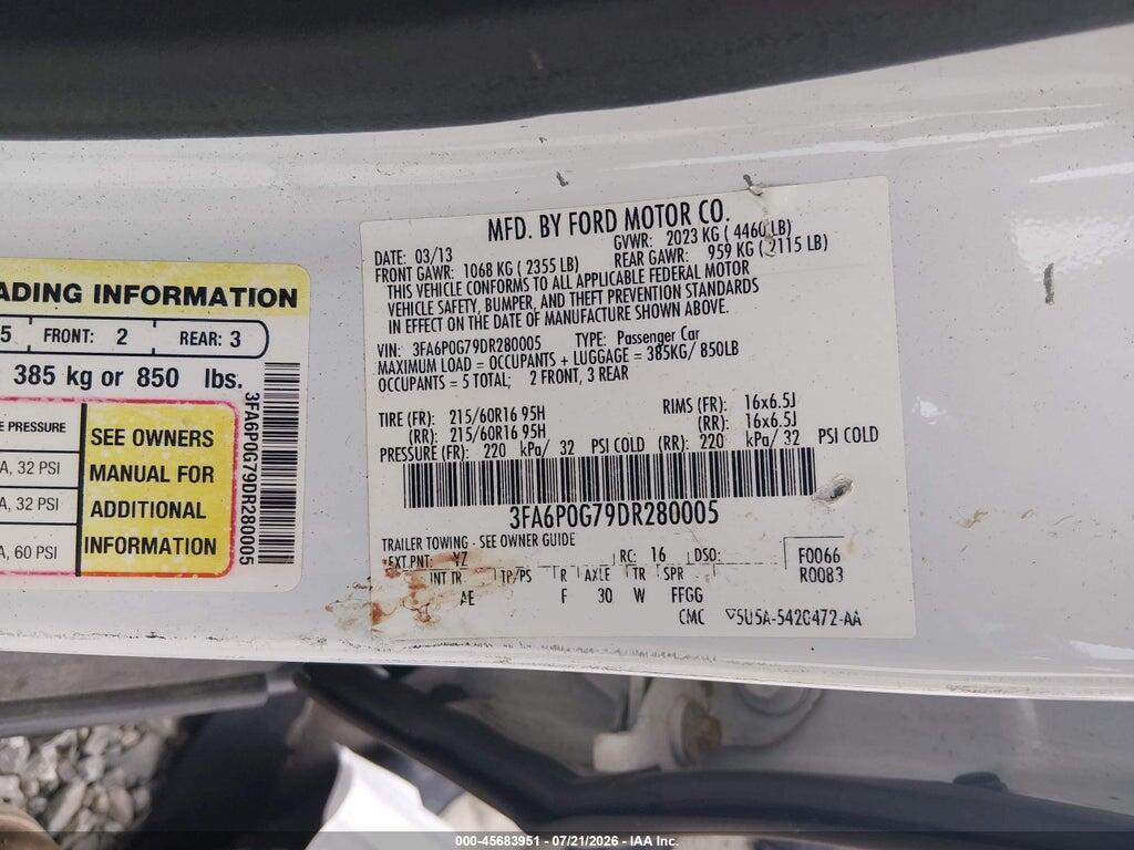 3FA6P0G79DR280005 2013 FORD FUSION photo no. 9
