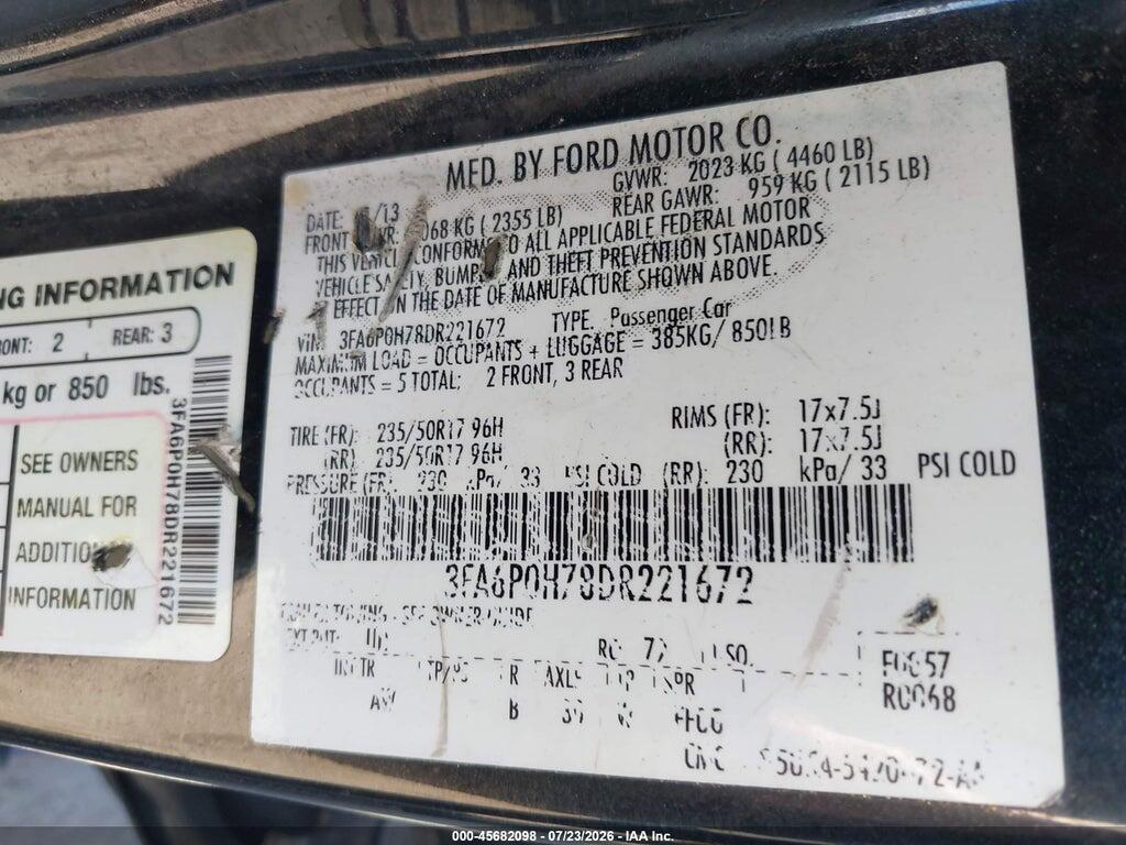 3FA6P0H78DR221672 2013 FORD FUSION photo no. 9