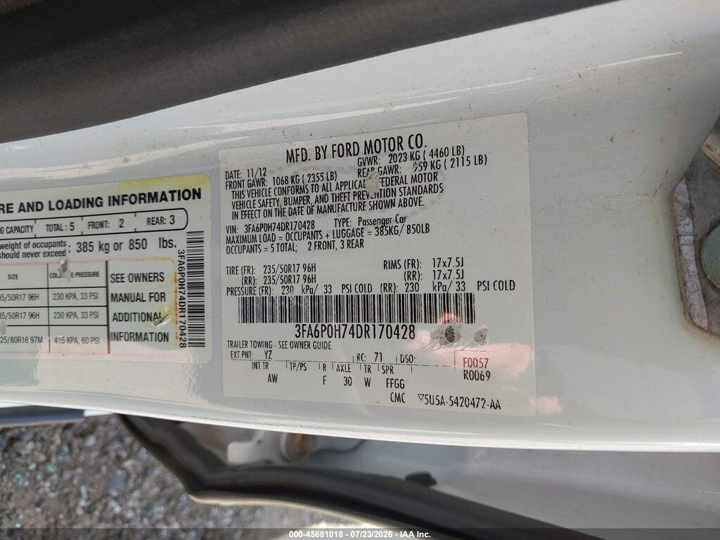3FA6P0H74DR170428 2013 FORD FUSION photo no. 9
