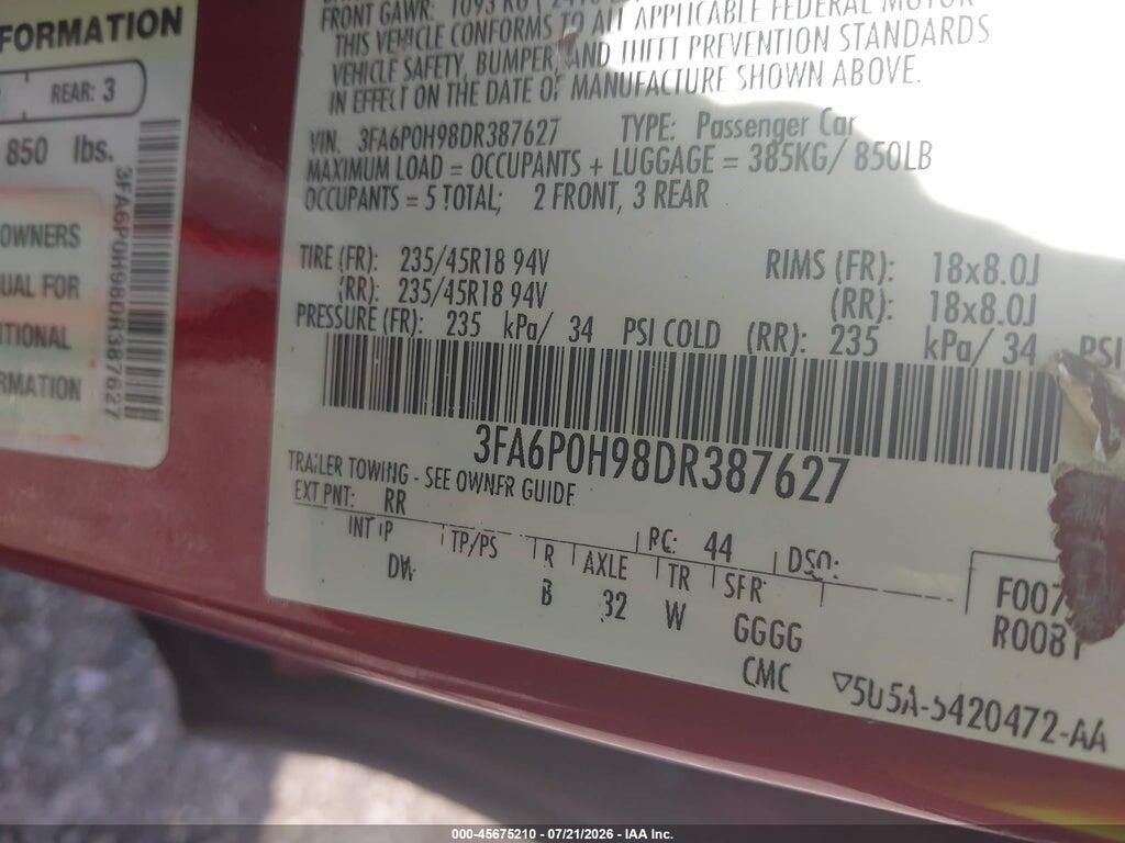 3FA6P0H98DR387627 2013 FORD FUSION photo no. 9