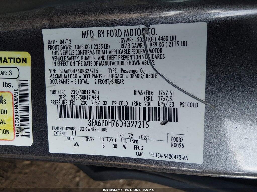 3FA6P0H76DR327215 2013 FORD FUSION photo no. 9