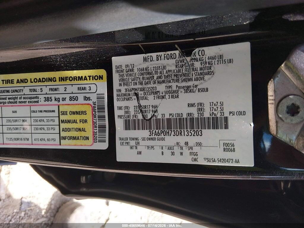 3FA6P0H73DR135203 2013 FORD FUSION photo no. 9
