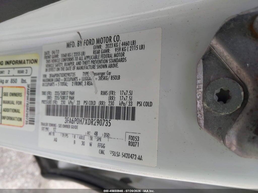 3FA6P0H7XDR290735 2013 FORD FUSION photo no. 9