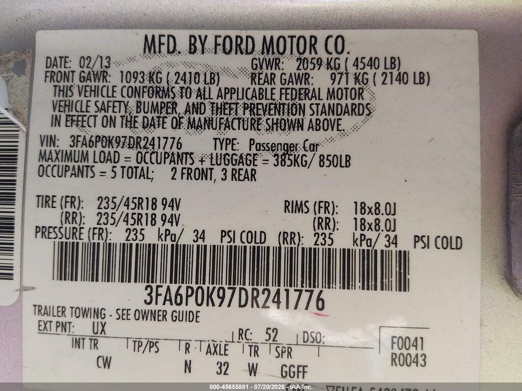 3FA6P0K97DR241776 2013 FORD FUSION photo no. 9