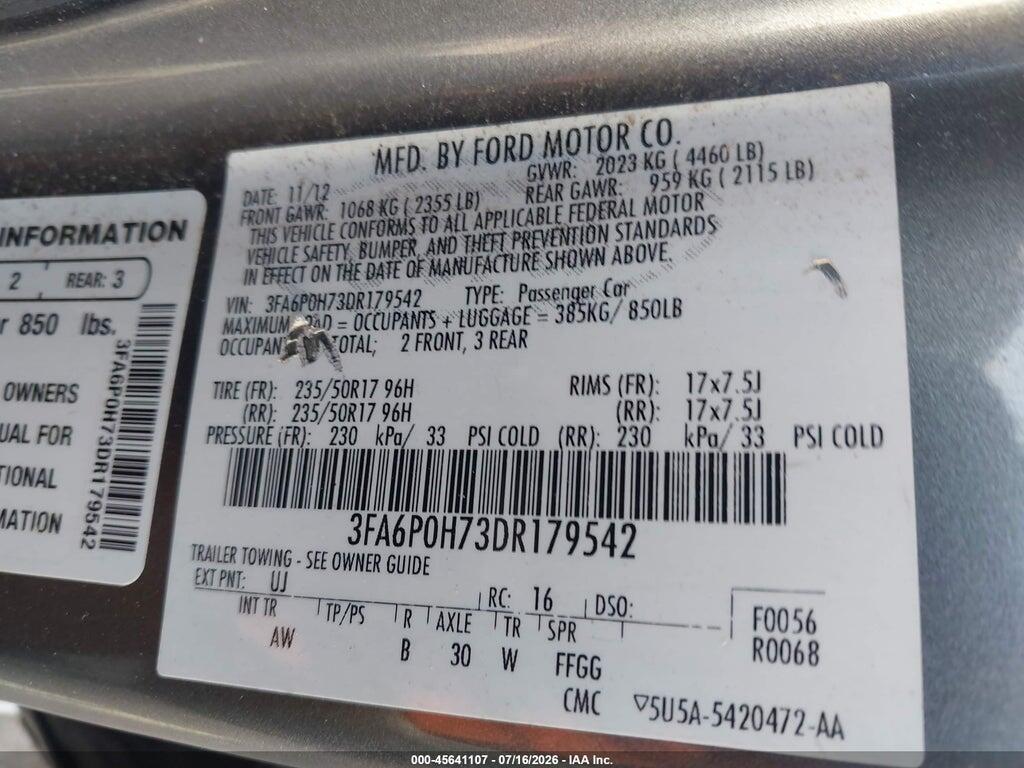 3FA6P0H73DR179542 2013 FORD FUSION photo no. 9