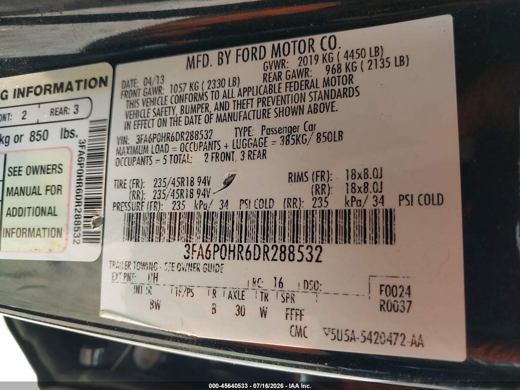 3FA6P0HR6DR288532 2013 FORD FUSION photo no. 9