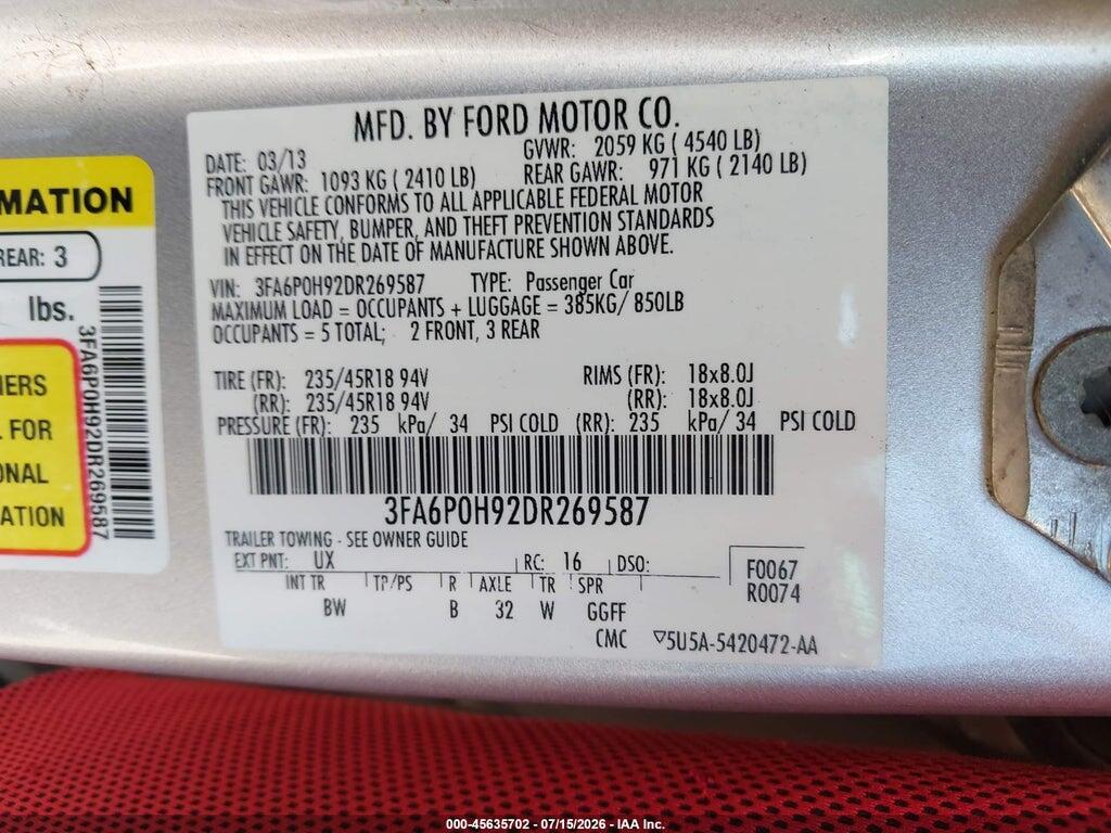 3FA6P0H92DR269587 2013 FORD FUSION photo no. 9