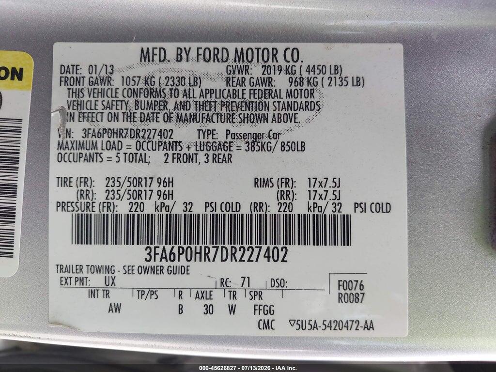 3FA6P0HR7DR227402 2013 FORD FUSION photo no. 9
