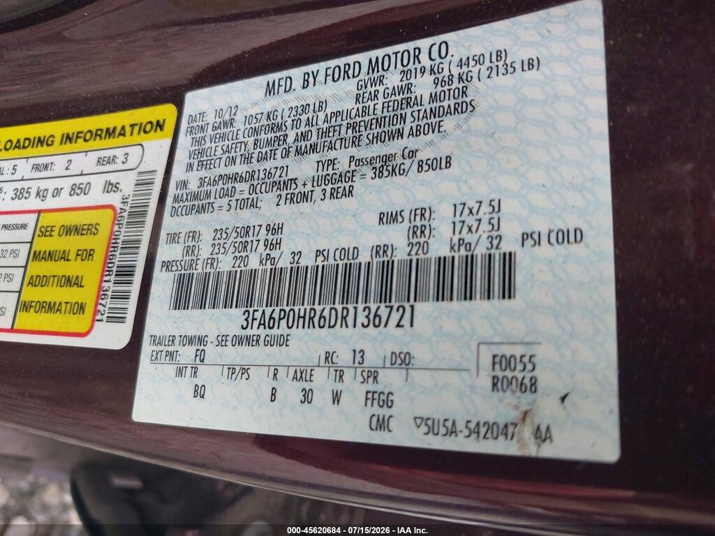 3FA6P0HR6DR136721 2013 FORD FUSION photo no. 9