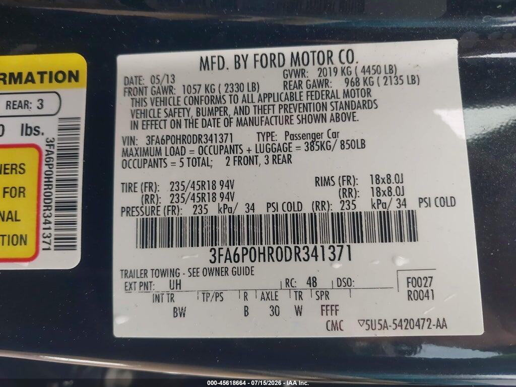 3FA6P0HR0DR341371 2013 FORD FUSION photo no. 9