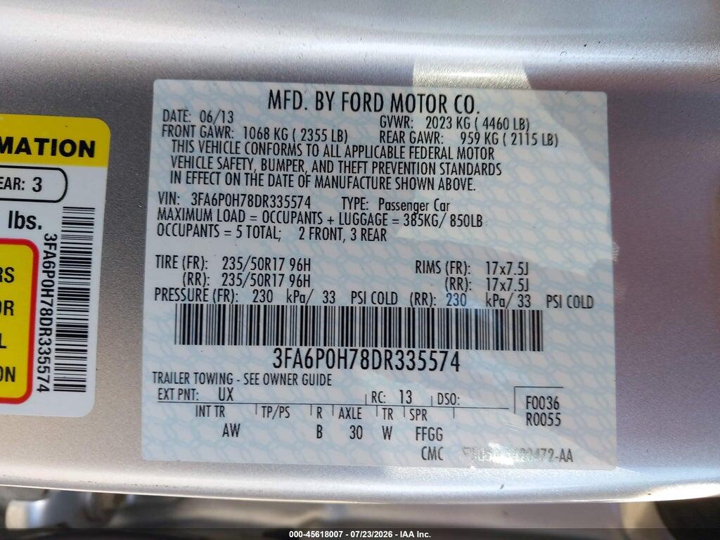 3FA6P0H78DR335574 2013 FORD FUSION photo no. 9