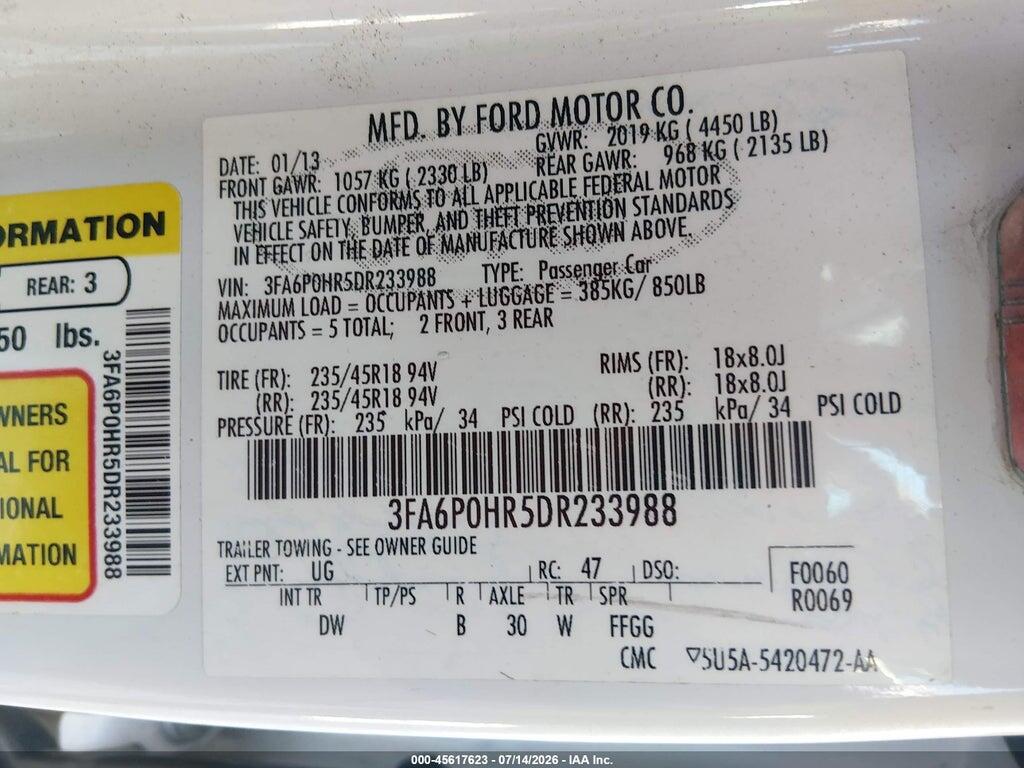 3FA6P0HR5DR233988 2013 FORD FUSION photo no. 9
