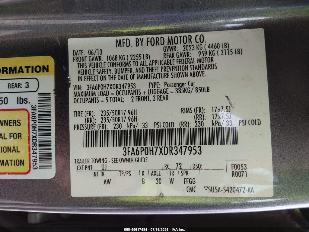 3FA6P0H7XDR347953 2013 FORD FUSION photo no. 9