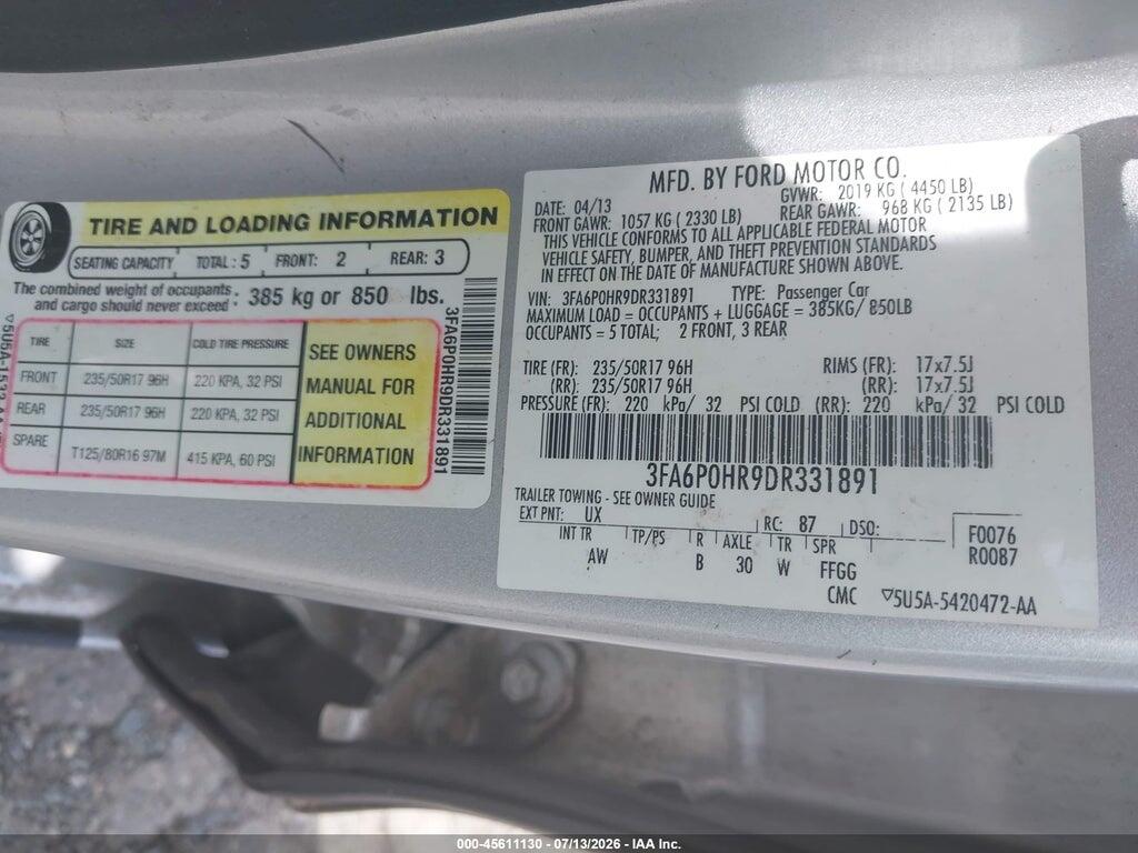 3FA6P0HR9DR331891 2013 FORD FUSION photo no. 9