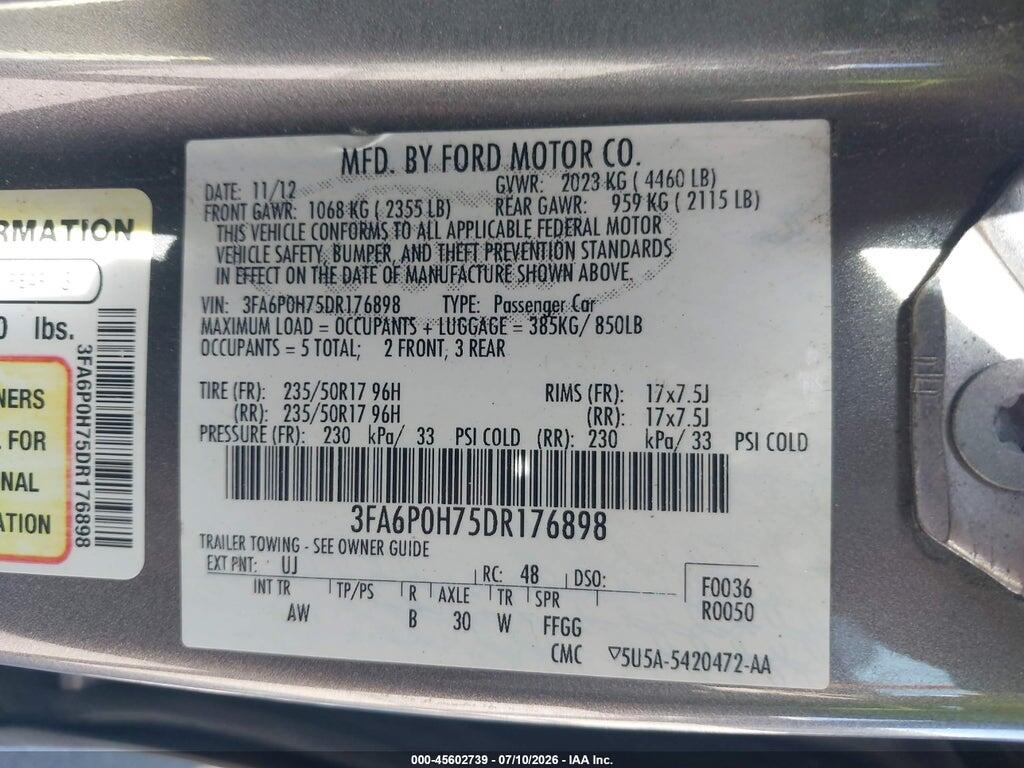 3FA6P0H75DR176898 2013 FORD FUSION photo no. 9