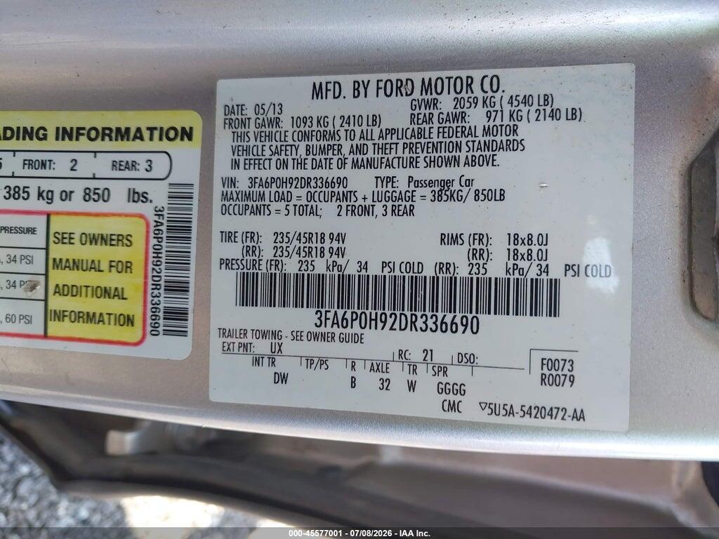 3FA6P0H92DR336690 2013 FORD FUSION photo no. 9