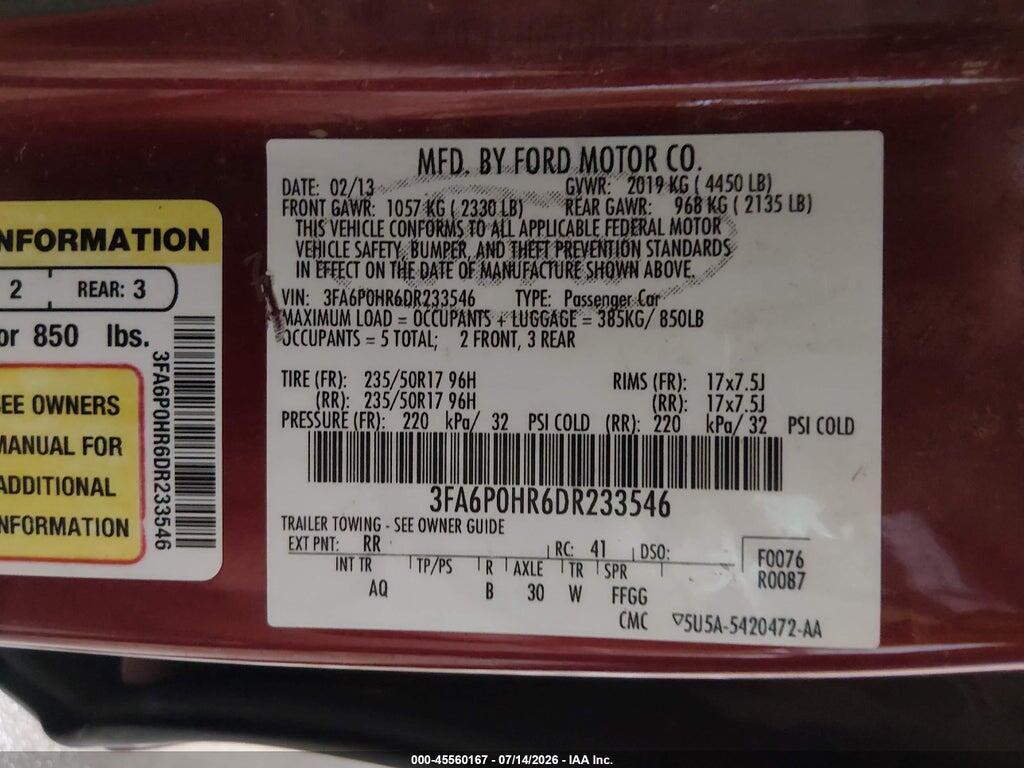 3FA6P0HR6DR233546 2013 FORD FUSION photo no. 9