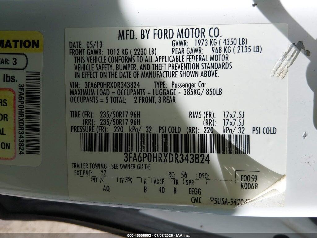3FA6P0HRXDR343824 2013 FORD FUSION photo no. 9