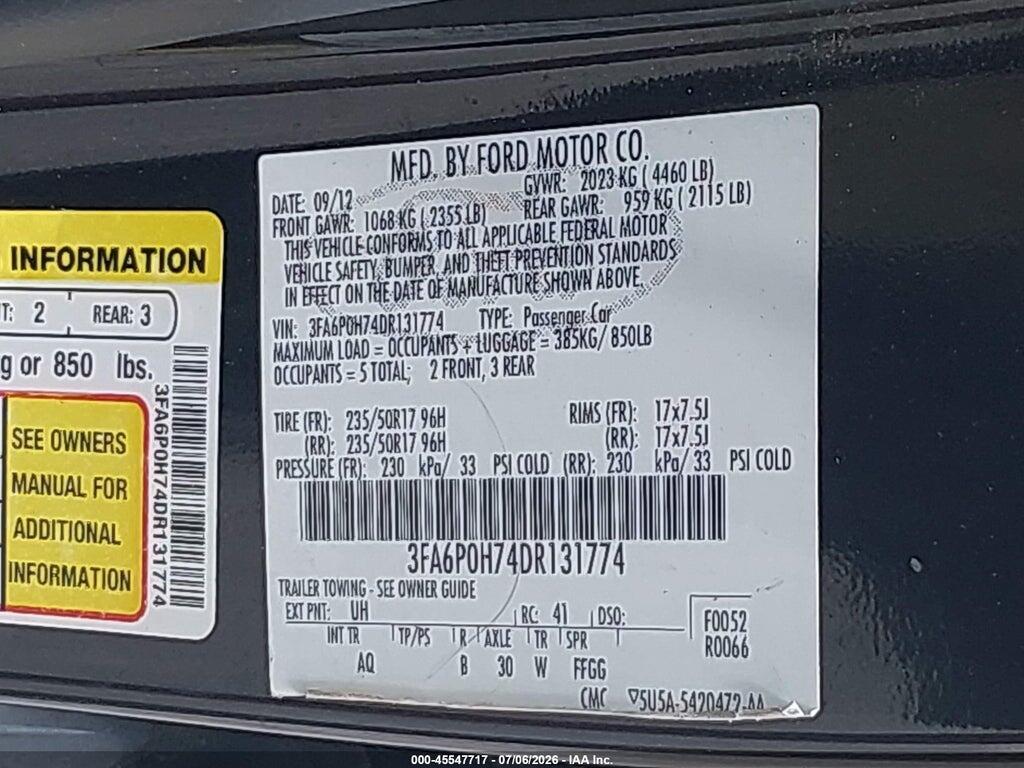 3FA6P0H74DR131774 2013 FORD FUSION photo no. 9