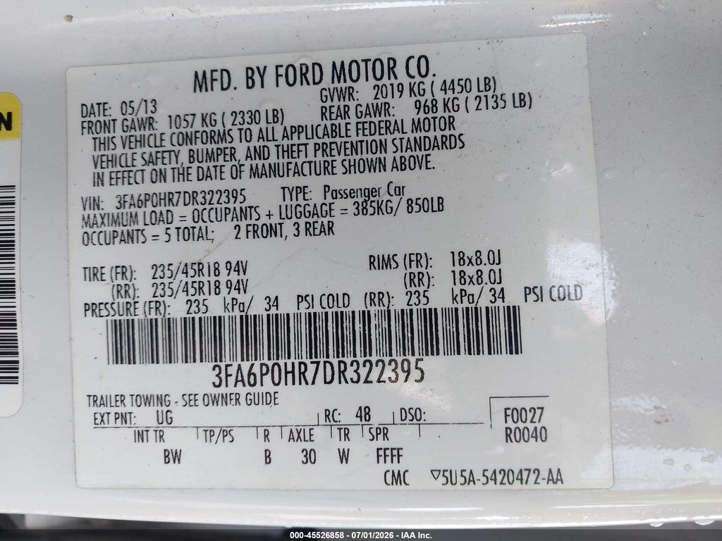 3FA6P0HR7DR322395 2013 FORD FUSION photo no. 9